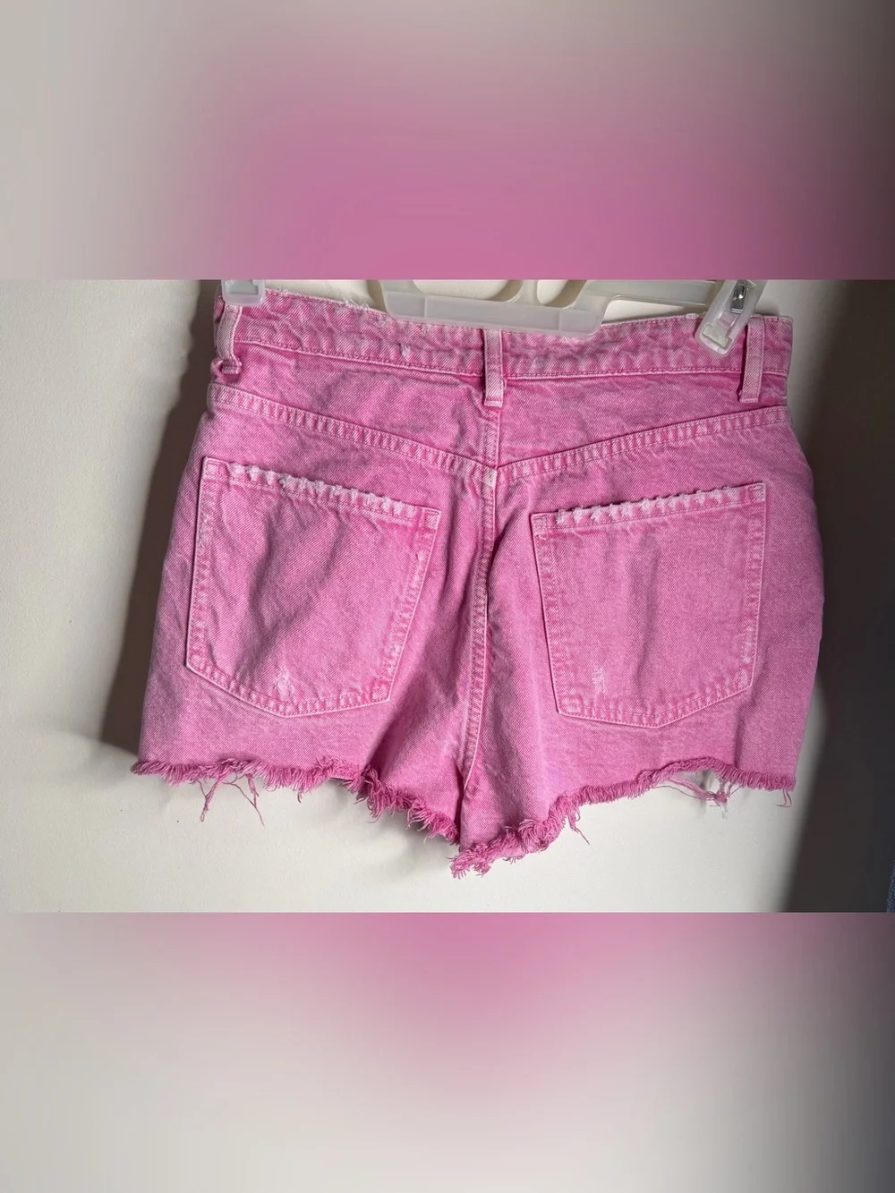 Zara Pink Distressed Denim Shorts